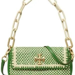 Tory Burch Kira Green Basil Woven Women's Bag 9.5 x4.25 NWT $648 Sold Out!